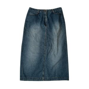 Vintage Cotton Ginny Plus Back Slit Denim Maxi Skirt Womens 16